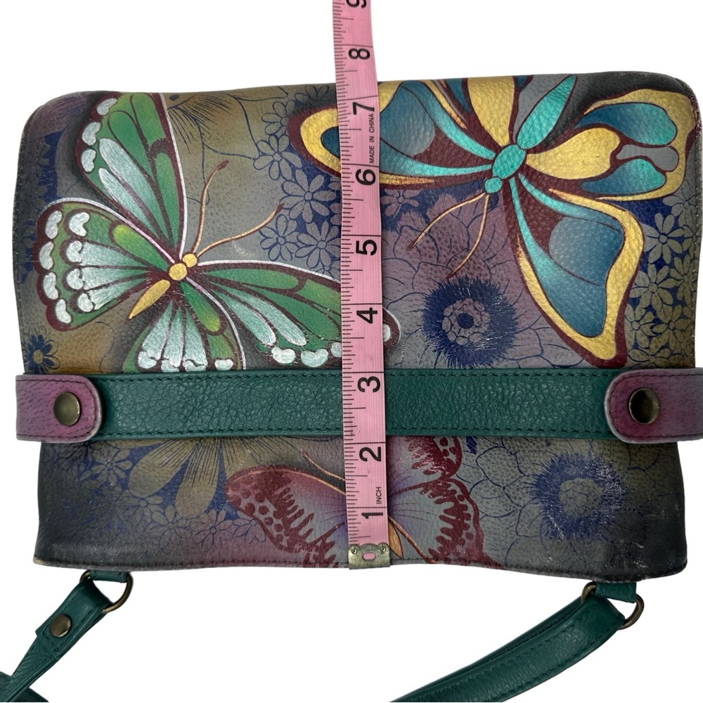 Anuschka Medium Butterfly Floral Painted Crossbody Leather Purse Shoulder Bag - Picture 11 of 13